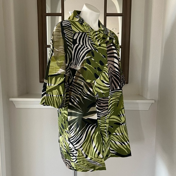 TAILE Linen-blend Palm Leave Print Jacket Button Up, Green Size M New w/Tag $159 - Picture 6 of 12
